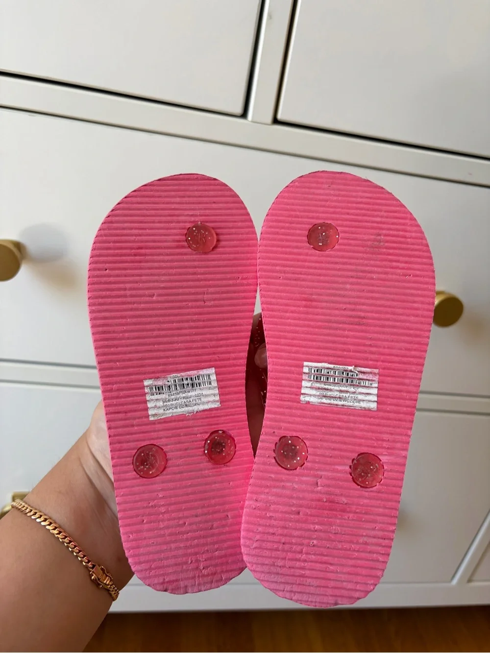Sanrio Hello Kitty Pink and White Striped Flip Flops